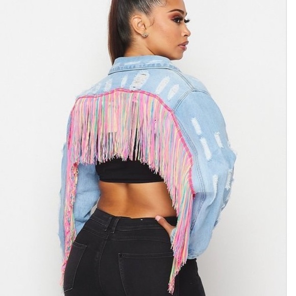 Denim fringe crop jacket - Picture 2 of 2